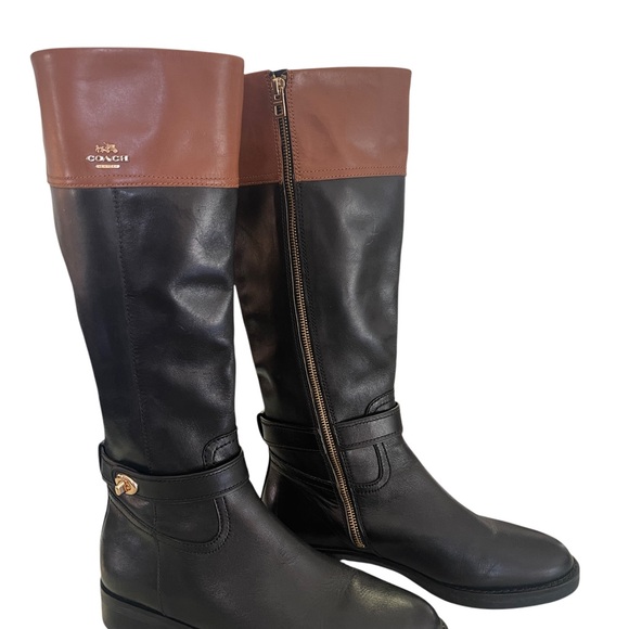 Coach Eva riding boots Women's Black and Brown Leather Boots - Picture 1 of 6